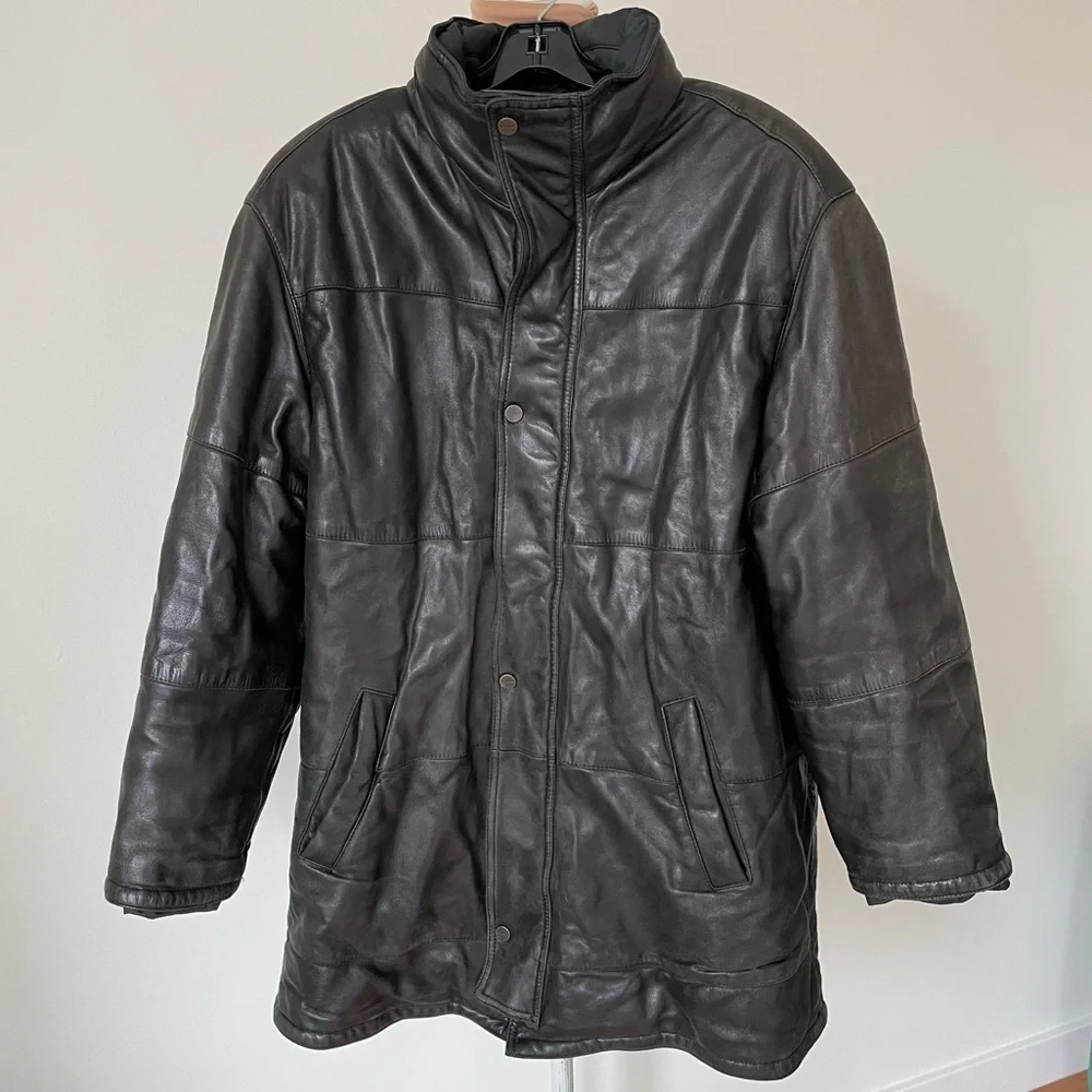 Salvatore Ferragamo Vintage 2000 Black Leather Reversible Puffer Coat IT50/US40